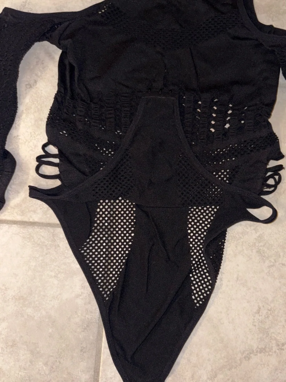 NWOT! HAUTY Women Black 1Piece Cold Shoulder Seamless Sheer Bodysuit Lingerie OS